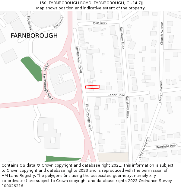 150, FARNBOROUGH ROAD, FARNBOROUGH, GU14 7JJ: Location map and indicative extent of plot