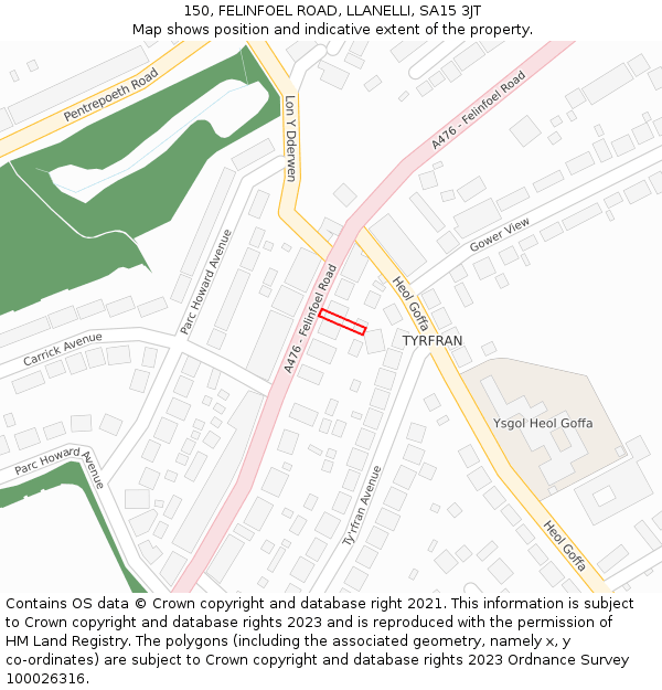 150, FELINFOEL ROAD, LLANELLI, SA15 3JT: Location map and indicative extent of plot