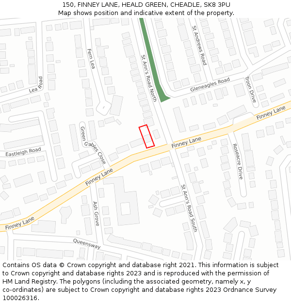 150, FINNEY LANE, HEALD GREEN, CHEADLE, SK8 3PU: Location map and indicative extent of plot