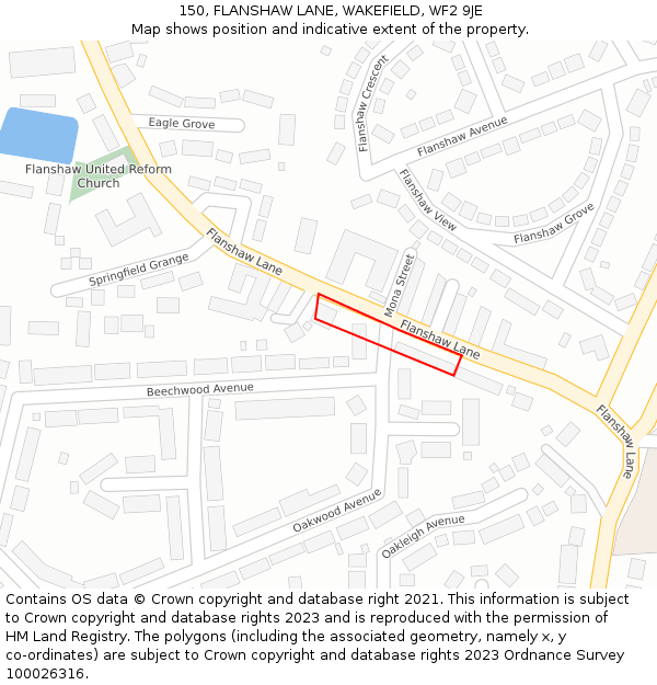 150, FLANSHAW LANE, WAKEFIELD, WF2 9JE: Location map and indicative extent of plot