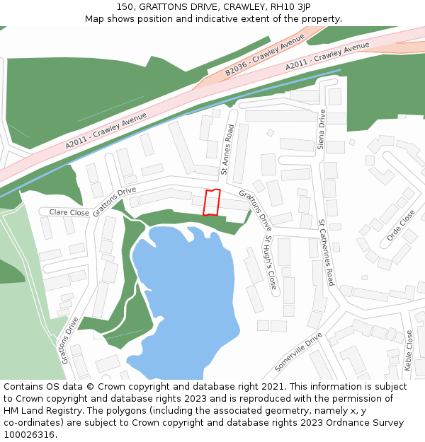 150, GRATTONS DRIVE, CRAWLEY, RH10 3JP: Location map and indicative extent of plot