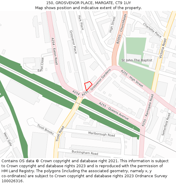 150, GROSVENOR PLACE, MARGATE, CT9 1UY: Location map and indicative extent of plot