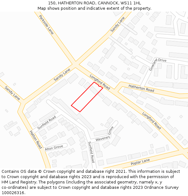 150, HATHERTON ROAD, CANNOCK, WS11 1HL: Location map and indicative extent of plot