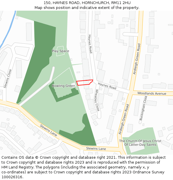 150, HAYNES ROAD, HORNCHURCH, RM11 2HU: Location map and indicative extent of plot