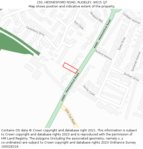 150, HEDNESFORD ROAD, RUGELEY, WS15 1JT: Location map and indicative extent of plot