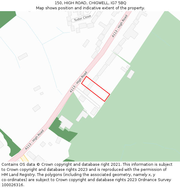 150, HIGH ROAD, CHIGWELL, IG7 5BQ: Location map and indicative extent of plot