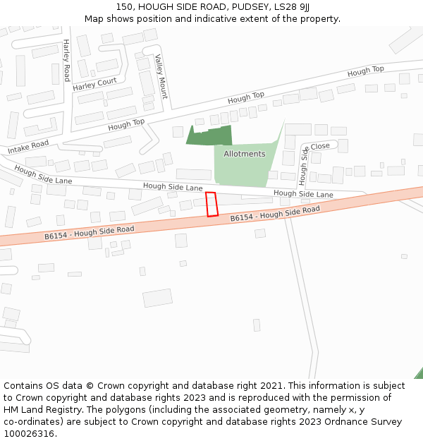 150, HOUGH SIDE ROAD, PUDSEY, LS28 9JJ: Location map and indicative extent of plot