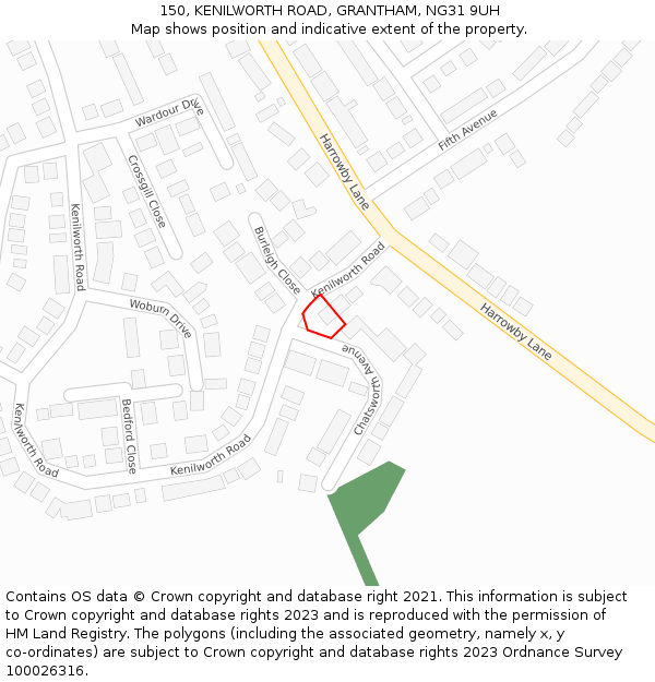 150, KENILWORTH ROAD, GRANTHAM, NG31 9UH: Location map and indicative extent of plot