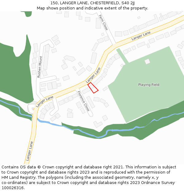 150, LANGER LANE, CHESTERFIELD, S40 2JJ: Location map and indicative extent of plot