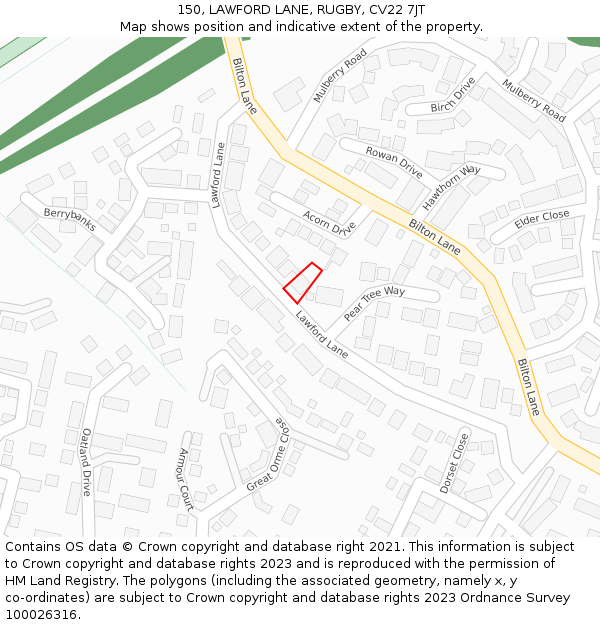 150, LAWFORD LANE, RUGBY, CV22 7JT: Location map and indicative extent of plot