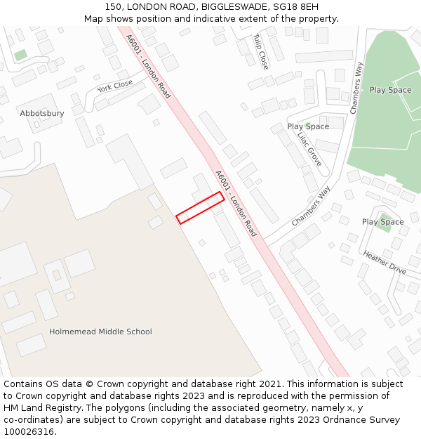 150, LONDON ROAD, BIGGLESWADE, SG18 8EH: Location map and indicative extent of plot