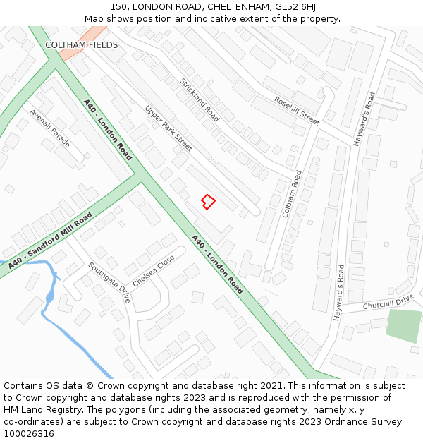 150, LONDON ROAD, CHELTENHAM, GL52 6HJ: Location map and indicative extent of plot