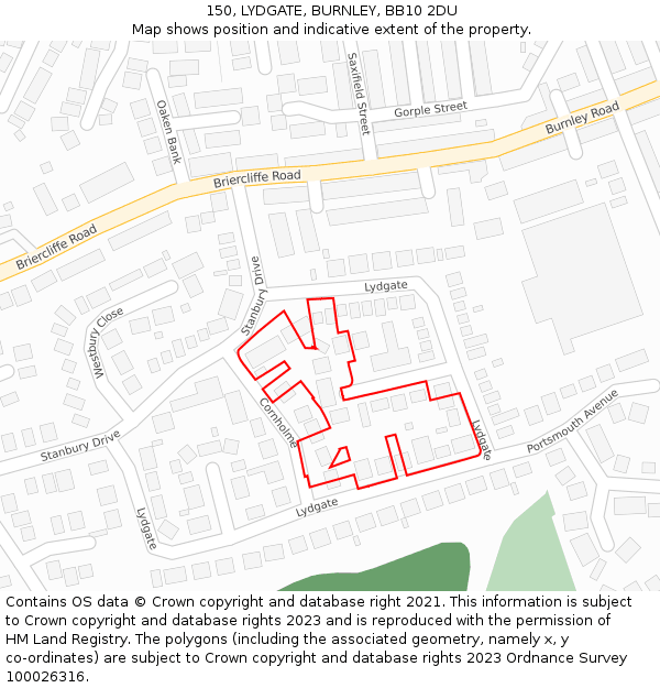 150, LYDGATE, BURNLEY, BB10 2DU: Location map and indicative extent of plot