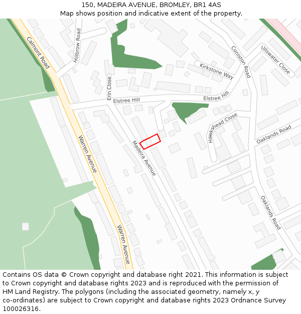 150, MADEIRA AVENUE, BROMLEY, BR1 4AS: Location map and indicative extent of plot