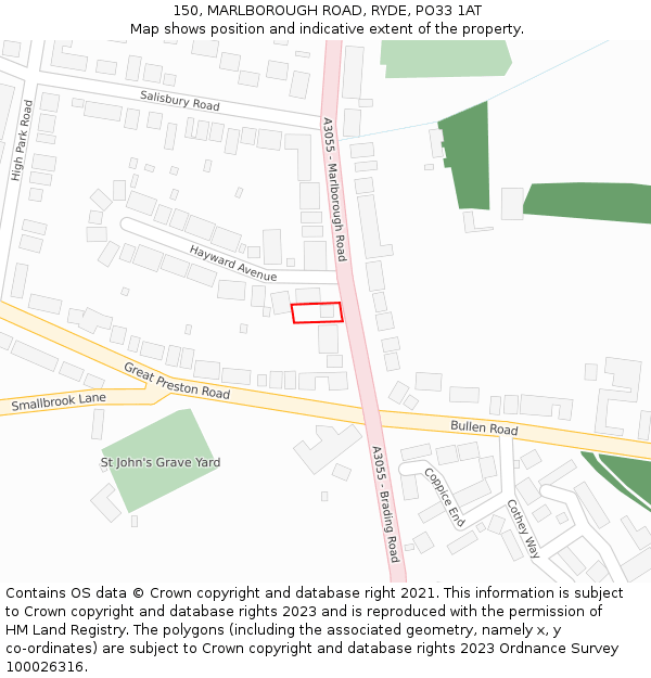 150, MARLBOROUGH ROAD, RYDE, PO33 1AT: Location map and indicative extent of plot
