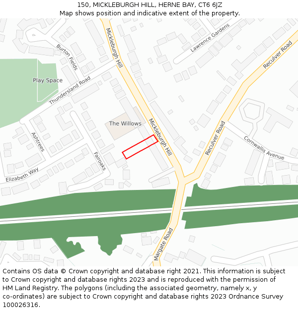 150, MICKLEBURGH HILL, HERNE BAY, CT6 6JZ: Location map and indicative extent of plot