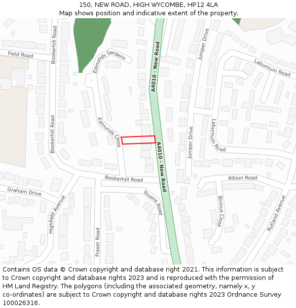 150, NEW ROAD, HIGH WYCOMBE, HP12 4LA: Location map and indicative extent of plot