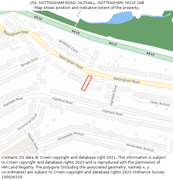 150, NOTTINGHAM ROAD, NUTHALL, NOTTINGHAM, NG16 1AB: Location map and indicative extent of plot