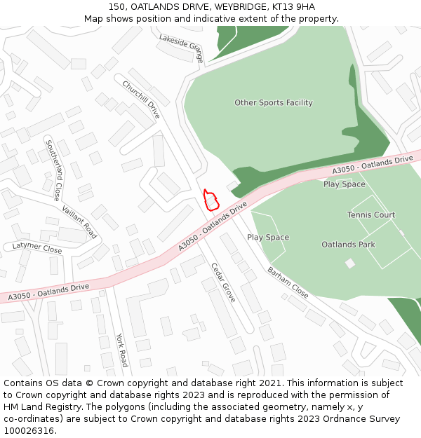 150, OATLANDS DRIVE, WEYBRIDGE, KT13 9HA: Location map and indicative extent of plot