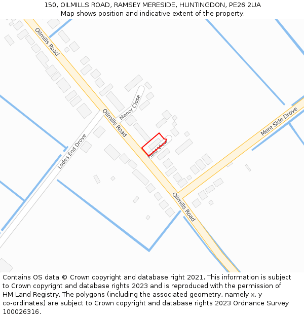 150, OILMILLS ROAD, RAMSEY MERESIDE, HUNTINGDON, PE26 2UA: Location map and indicative extent of plot