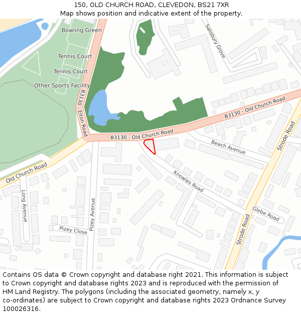 150, OLD CHURCH ROAD, CLEVEDON, BS21 7XR: Location map and indicative extent of plot