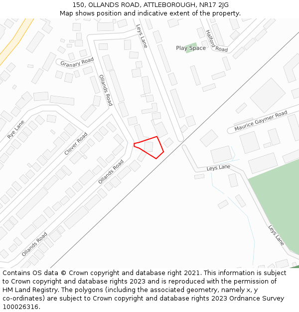 150, OLLANDS ROAD, ATTLEBOROUGH, NR17 2JG: Location map and indicative extent of plot