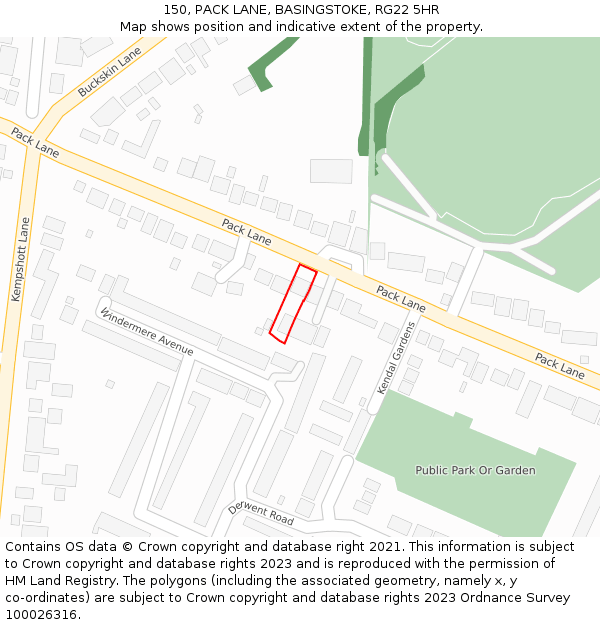 150, PACK LANE, BASINGSTOKE, RG22 5HR: Location map and indicative extent of plot