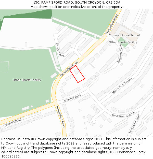 150, PAMPISFORD ROAD, SOUTH CROYDON, CR2 6DA: Location map and indicative extent of plot