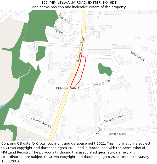 150, PENNSYLVANIA ROAD, EXETER, EX4 6DT: Location map and indicative extent of plot