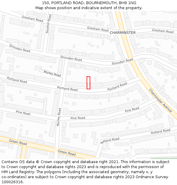 150, PORTLAND ROAD, BOURNEMOUTH, BH9 1NG: Location map and indicative extent of plot