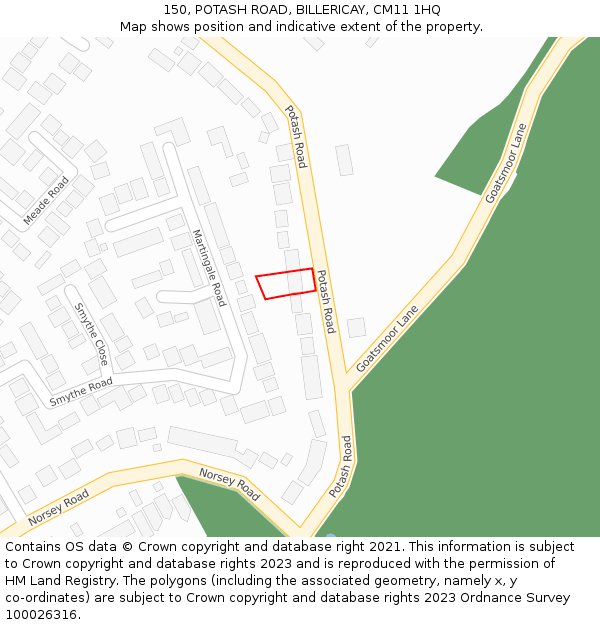 150, POTASH ROAD, BILLERICAY, CM11 1HQ: Location map and indicative extent of plot