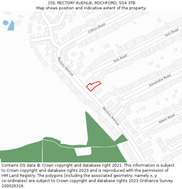 150, RECTORY AVENUE, ROCHFORD, SS4 3TB: Location map and indicative extent of plot