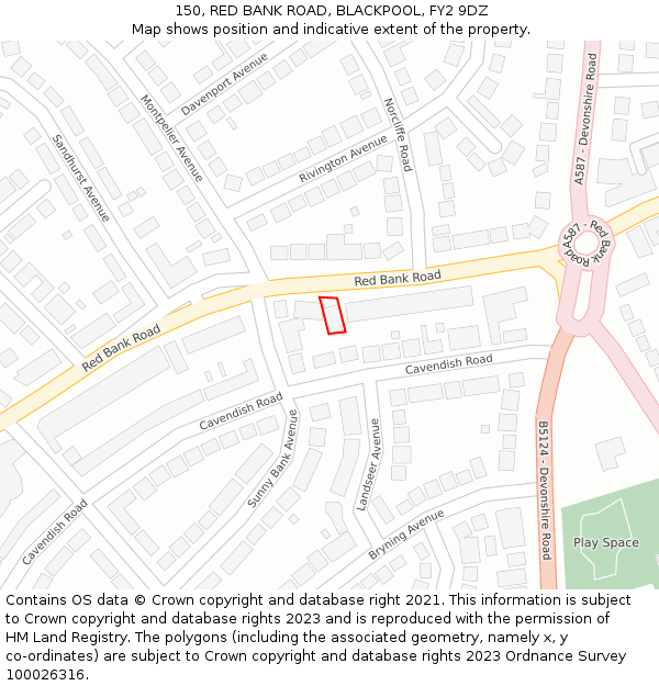 150, RED BANK ROAD, BLACKPOOL, FY2 9DZ: Location map and indicative extent of plot