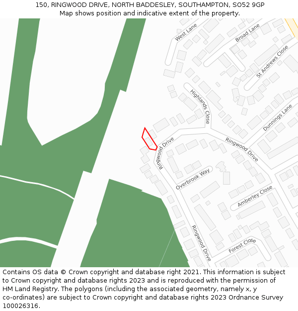 150, RINGWOOD DRIVE, NORTH BADDESLEY, SOUTHAMPTON, SO52 9GP: Location map and indicative extent of plot