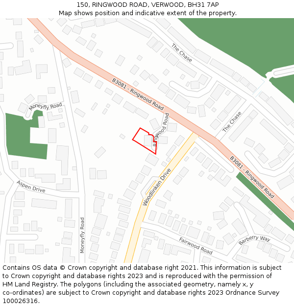 150, RINGWOOD ROAD, VERWOOD, BH31 7AP: Location map and indicative extent of plot