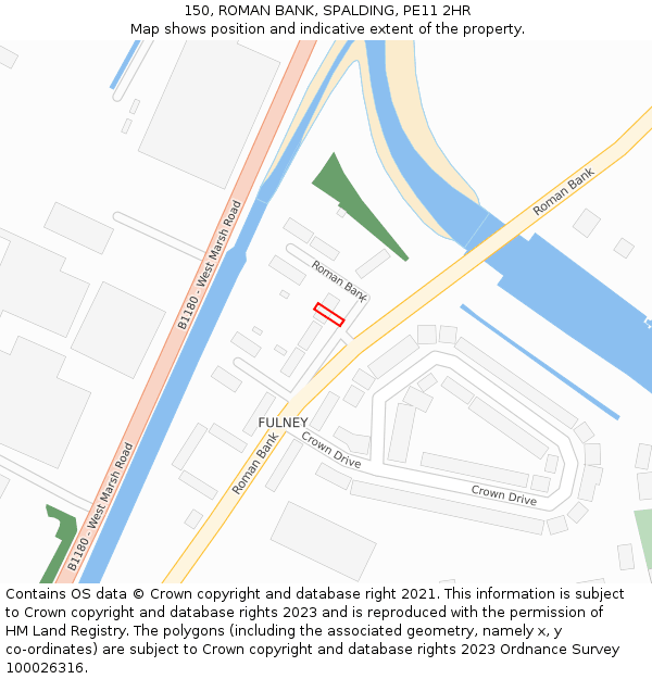 150, ROMAN BANK, SPALDING, PE11 2HR: Location map and indicative extent of plot