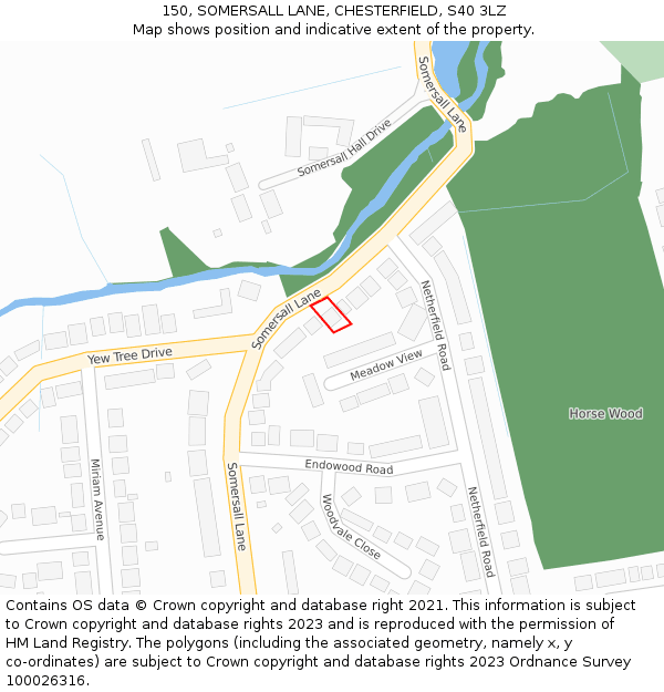 150, SOMERSALL LANE, CHESTERFIELD, S40 3LZ: Location map and indicative extent of plot