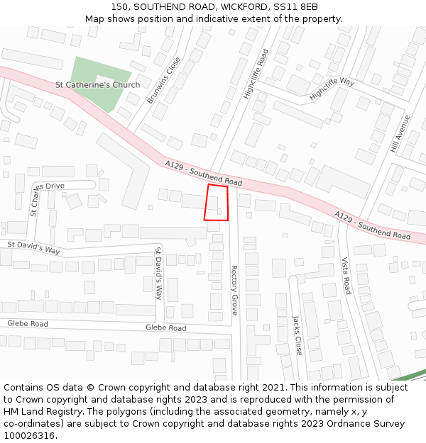 150, SOUTHEND ROAD, WICKFORD, SS11 8EB: Location map and indicative extent of plot
