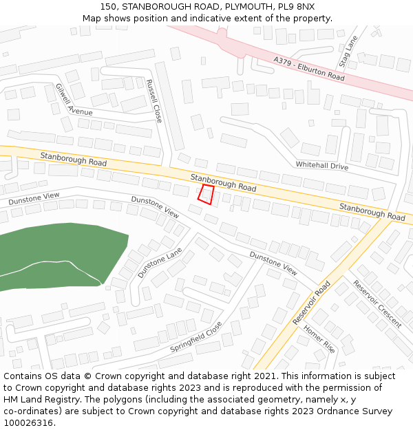 150, STANBOROUGH ROAD, PLYMOUTH, PL9 8NX: Location map and indicative extent of plot