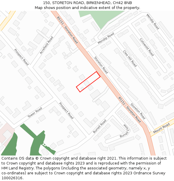 150, STORETON ROAD, BIRKENHEAD, CH42 8NB: Location map and indicative extent of plot