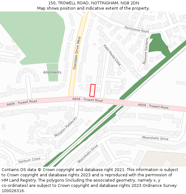 150, TROWELL ROAD, NOTTINGHAM, NG8 2DN: Location map and indicative extent of plot