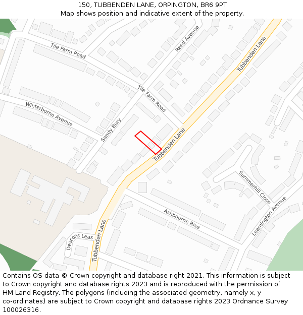 150, TUBBENDEN LANE, ORPINGTON, BR6 9PT: Location map and indicative extent of plot
