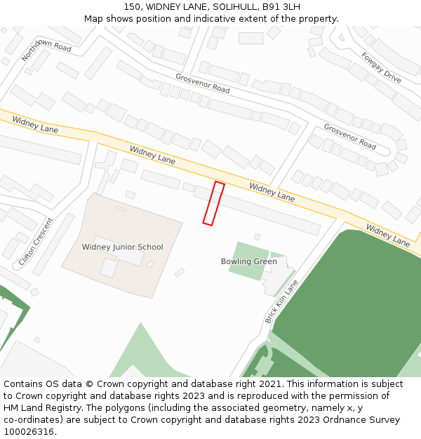 150, WIDNEY LANE, SOLIHULL, B91 3LH: Location map and indicative extent of plot