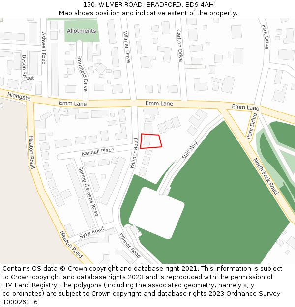 150, WILMER ROAD, BRADFORD, BD9 4AH: Location map and indicative extent of plot