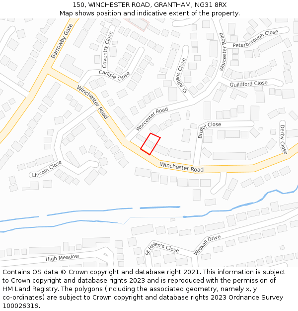 150, WINCHESTER ROAD, GRANTHAM, NG31 8RX: Location map and indicative extent of plot
