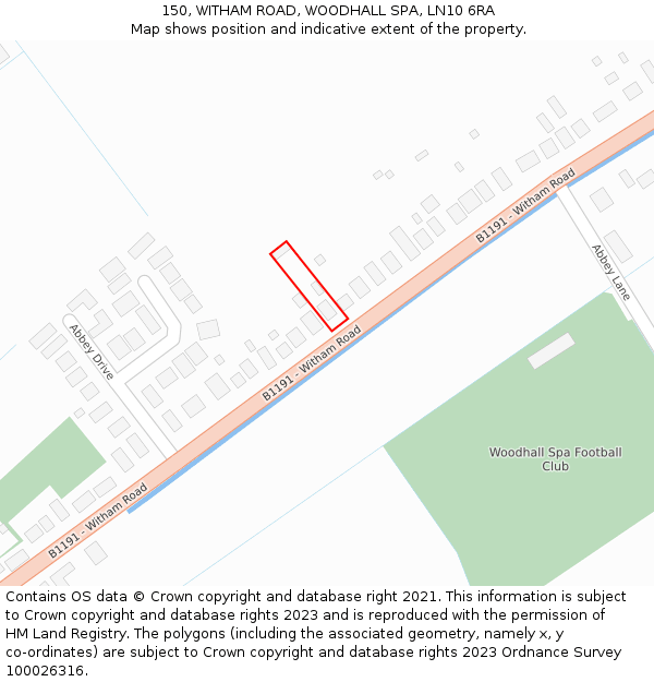 150, WITHAM ROAD, WOODHALL SPA, LN10 6RA: Location map and indicative extent of plot