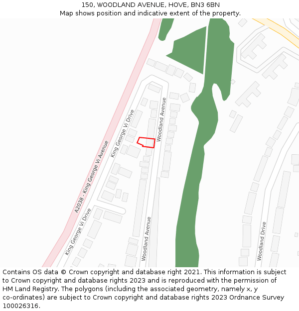 150, WOODLAND AVENUE, HOVE, BN3 6BN: Location map and indicative extent of plot