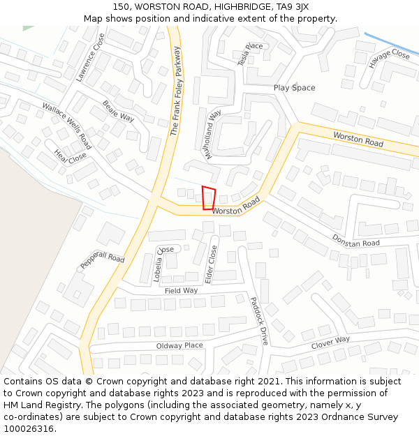 150, WORSTON ROAD, HIGHBRIDGE, TA9 3JX: Location map and indicative extent of plot