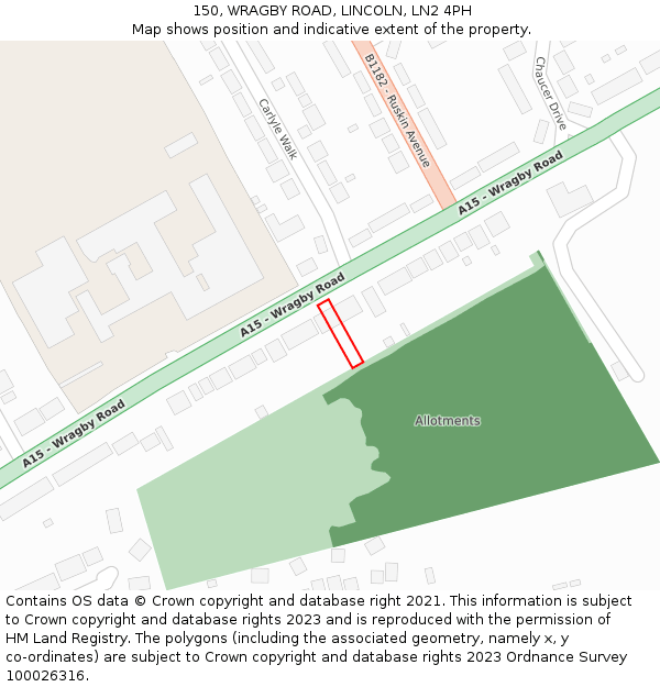 150, WRAGBY ROAD, LINCOLN, LN2 4PH: Location map and indicative extent of plot
