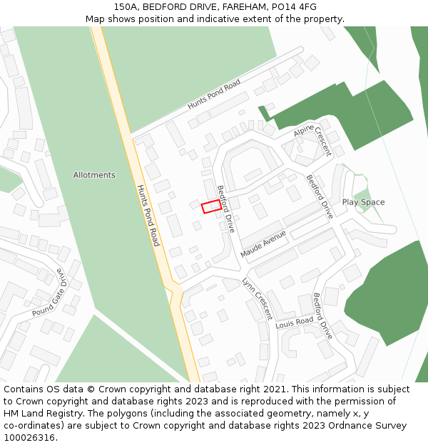 150A, BEDFORD DRIVE, FAREHAM, PO14 4FG: Location map and indicative extent of plot